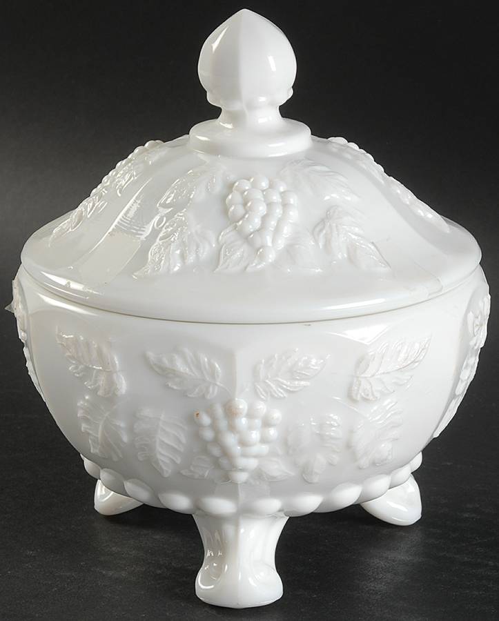 Paneled Grape Milk Glass Candy Dish & Lid by Westmoreland-1