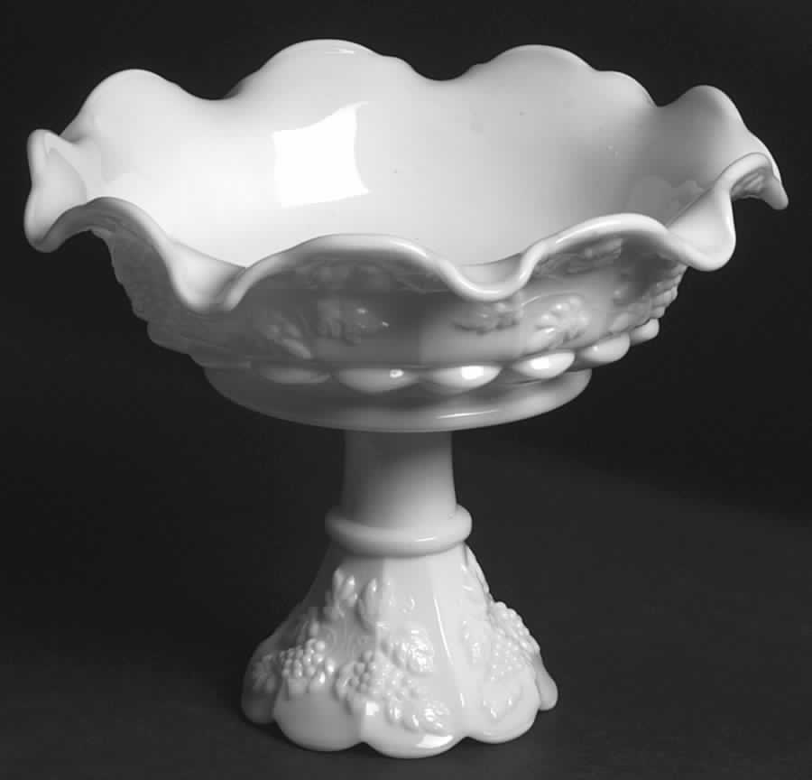 Paneled Grape Milk Glass Bell Footed Lipped Bowl by Westmoreland-1