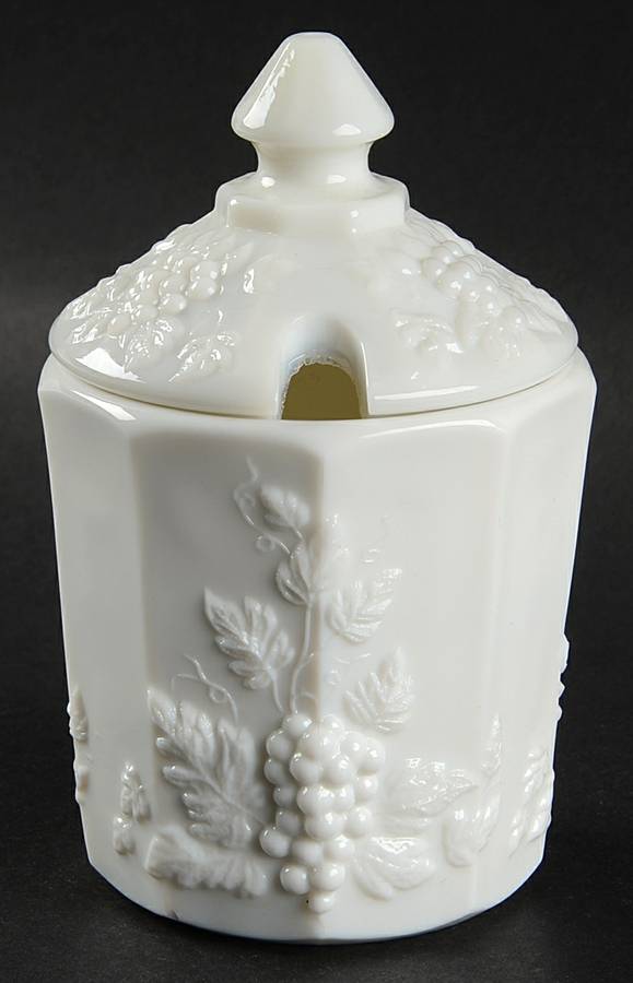 Paneled Grape Milk Glass Marmalade & Lid (Old Fashioned Base) by Westmoreland-1