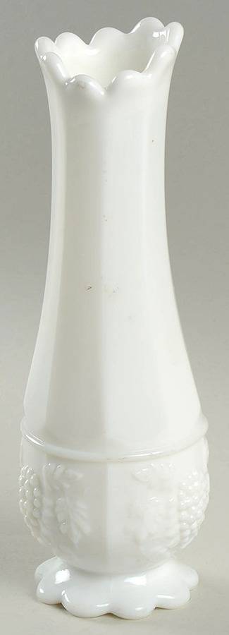 Paneled Grape Milk Glass 8"-10" Scalloped Footed Bud Vase by Westmoreland-1