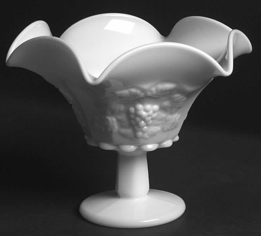 Paneled Grape Milk Glass Compote by Westmoreland-1