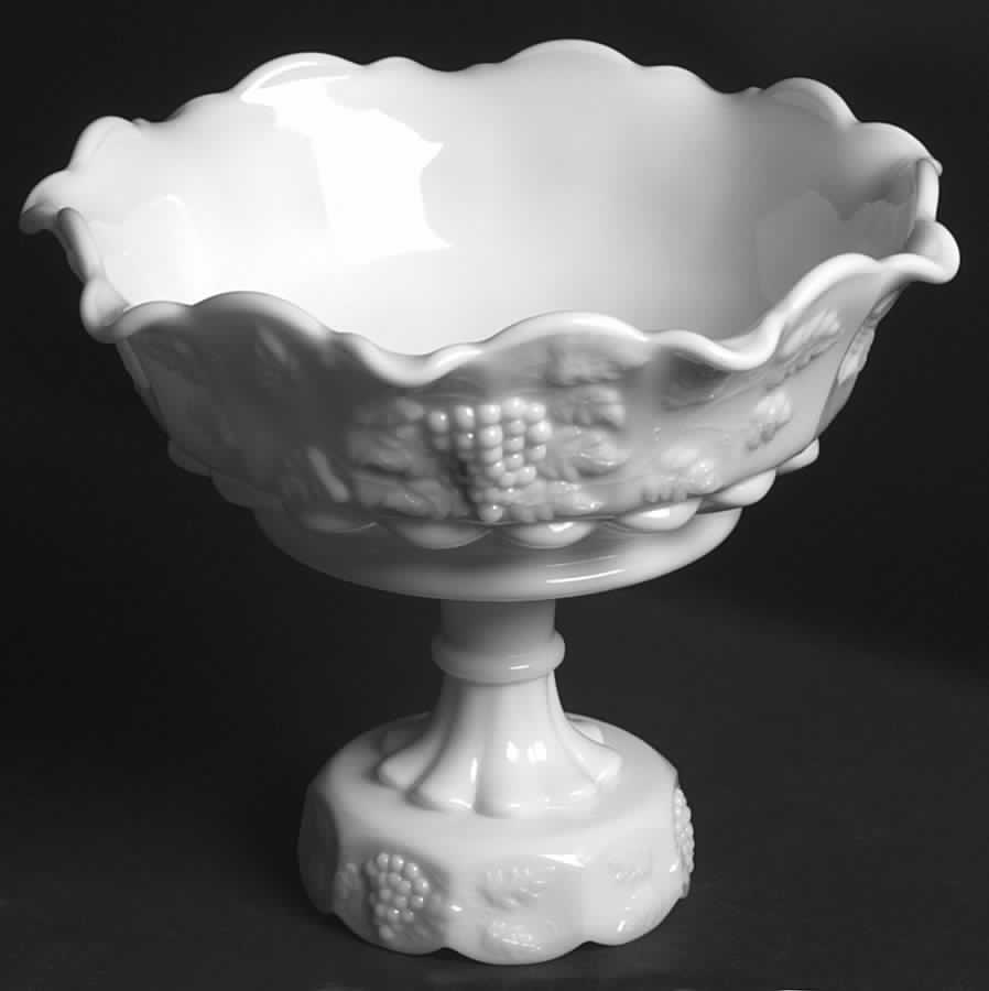 Paneled Grape Milk Glass Skirted Footed Lipped Bowl by Westmoreland-1