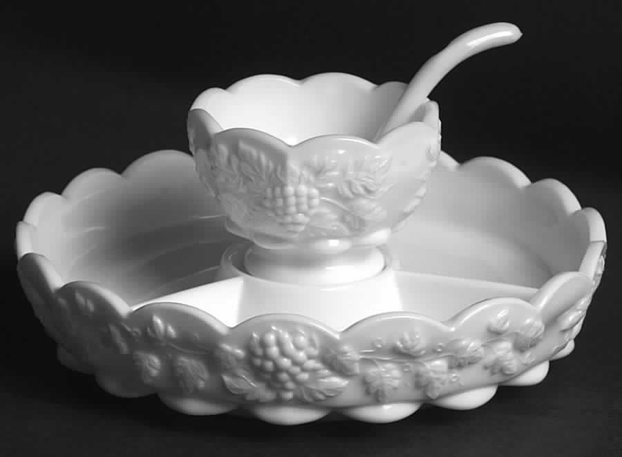 Paneled Grape Milk Glass (3 Piece) Appetizer Set by Westmoreland-1