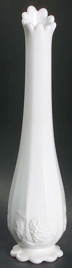 Paneled Grape Milk Glass 10"-12" Scalloped Foot Bud Vase by Westmoreland-1