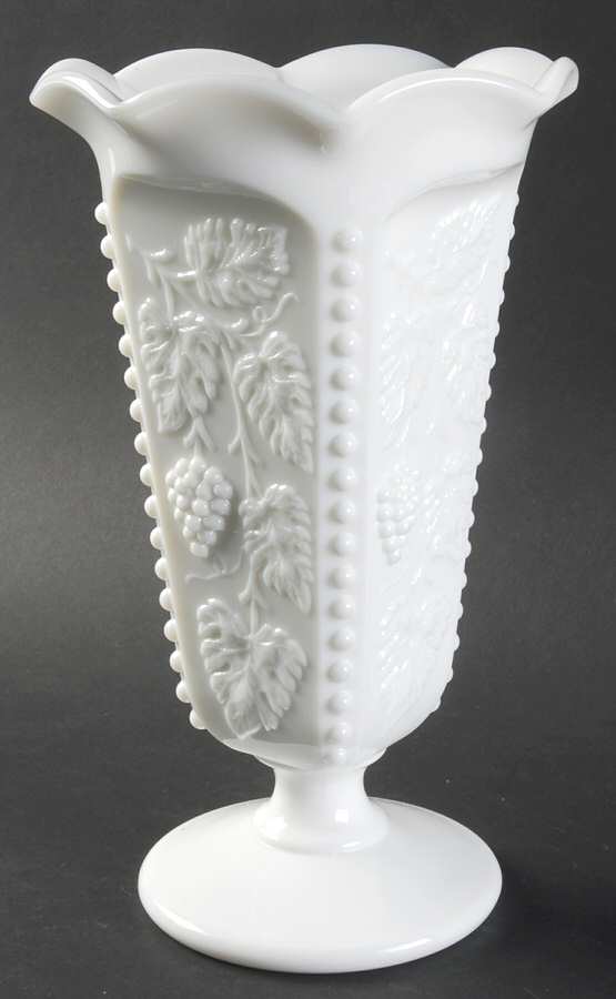 Paneled Grape Milk Glass 9" Beaded Belled Vase by Westmoreland-1