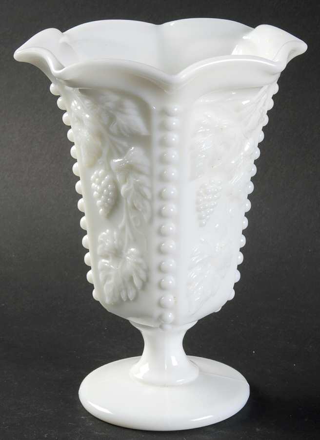 Paneled Grape Milk Glass Crimped Bud Vase by Westmoreland-1