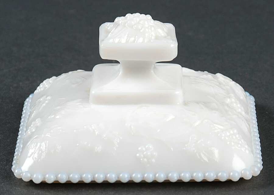 Paneled Grape Milk Glass Lid for Square Beaded Puff Box by Westmoreland-1
