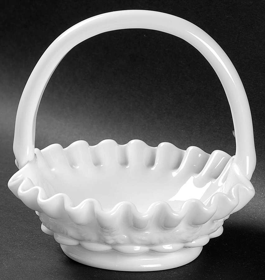 Paneled Grape Milk Glass 5" Handled Basket by Westmoreland-1