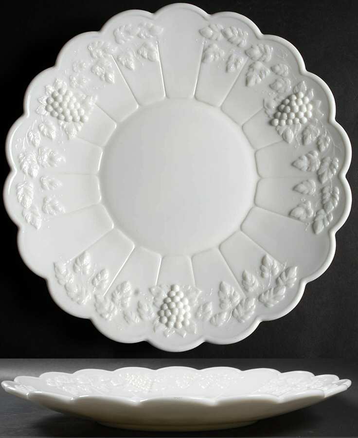 Paneled Grape Milk Glass 14" Turned Up Edge Torte Plate by Westmoreland-1