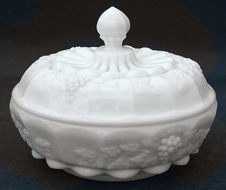 Paneled Grape Milk Glass Chocolate Box with Lid by Westmoreland-1