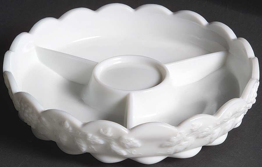 Paneled Grape Milk Glass 8" Round 4 Part Relish by Westmoreland-1