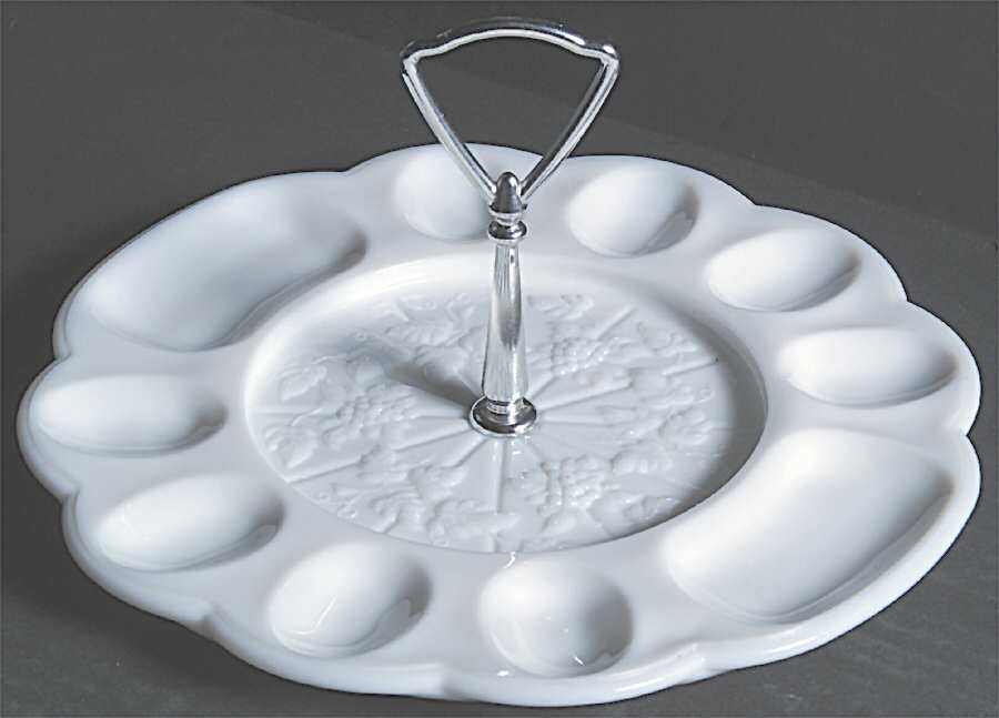 Paneled Grape Milk Glass Deviled Egg Server by Westmoreland-1