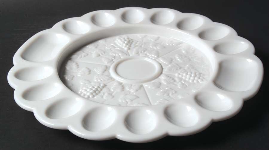 Paneled Grape Milk Glass Deviled Egg Server by Westmoreland-1