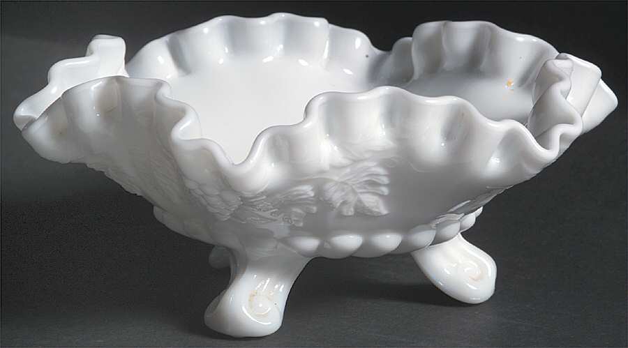 Paneled Grape Milk Glass Crimped Candy Dish by Westmoreland-1