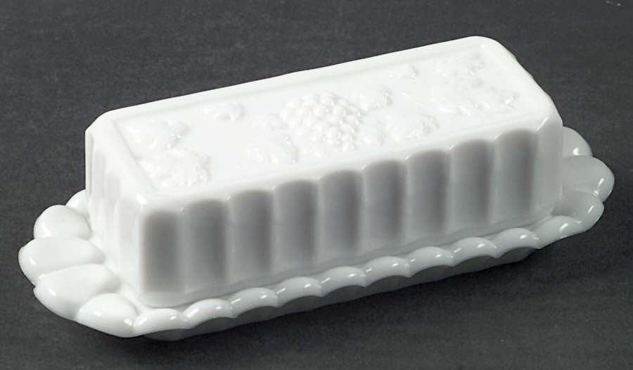 Paneled Grape Milk Glass 1/4 Pound Covered Butter by Westmoreland-1