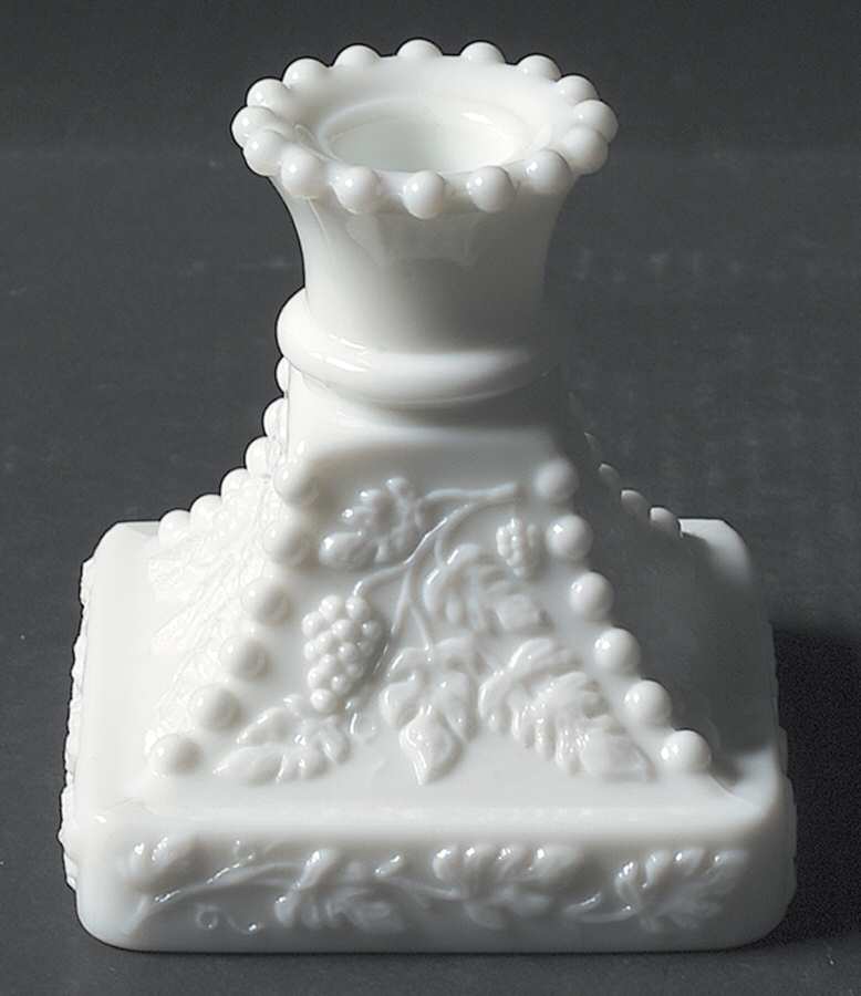 Paneled Grape Milk Glass Beaded Single Candlestick by Westmoreland-1