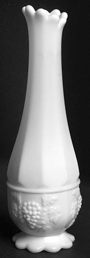 Paneled Grape Milk Glass 8"-10" Scalloped Footed Bud Vase by Westmoreland-1