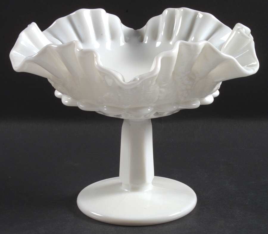 Paneled Grape Milk Glass Ruffled Compote by Westmoreland-1