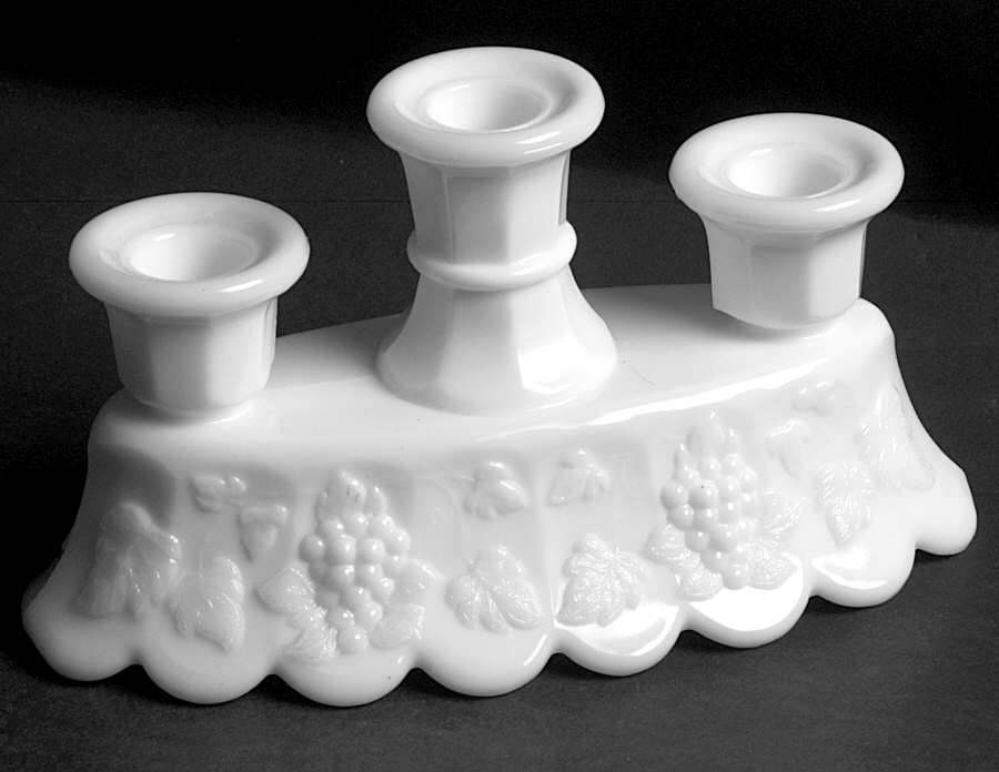 Paneled Grape Milk Glass 3 Light Candlestick by Westmoreland-1