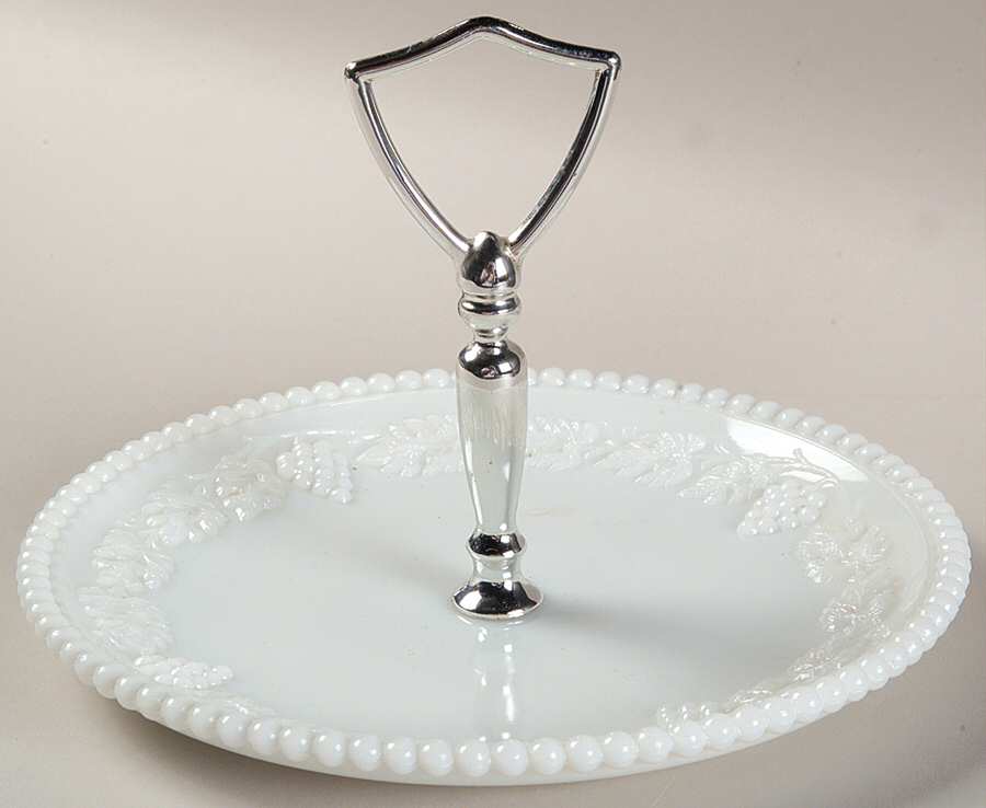 Paneled Grape Milk Glass Beaded Tray with Center Handle by Westmoreland-1