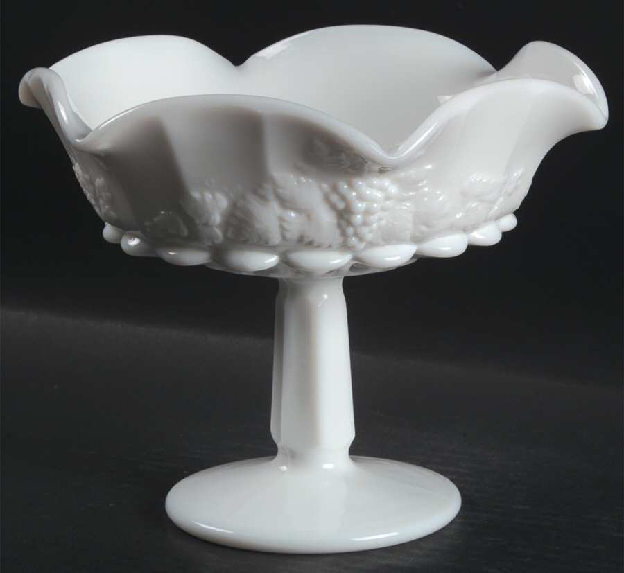 Paneled Grape Milk Glass Footed Lipped Comport by Westmoreland-1
