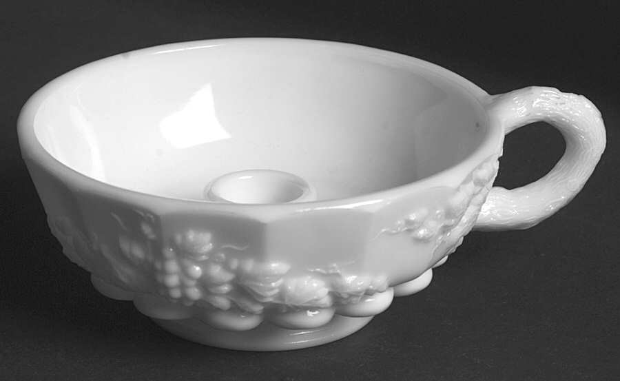 Paneled Grape Milk Glass Handled Candleholder by Westmoreland-1