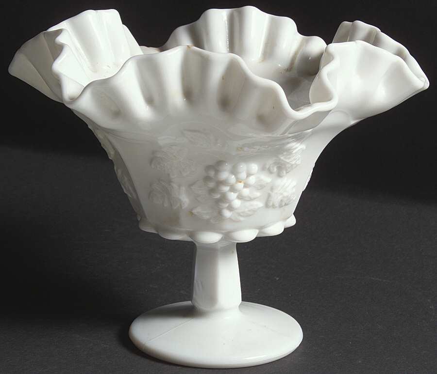 Paneled Grape Milk Glass Ruffled Crimped Comport by Westmoreland-1