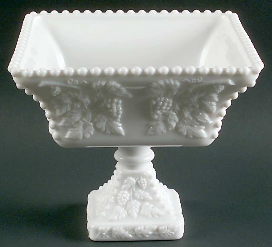 Paneled Grape Milk Glass Beaded Candy Dish Open by Westmoreland-1