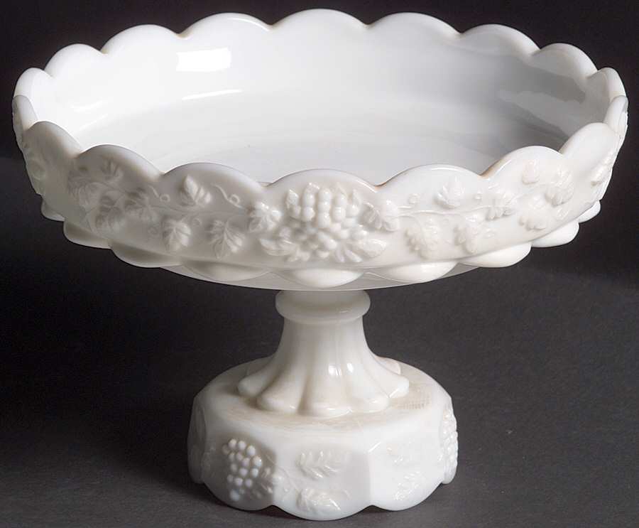 Paneled Grape Milk Glass Footed Shallow Bowl by Westmoreland-1