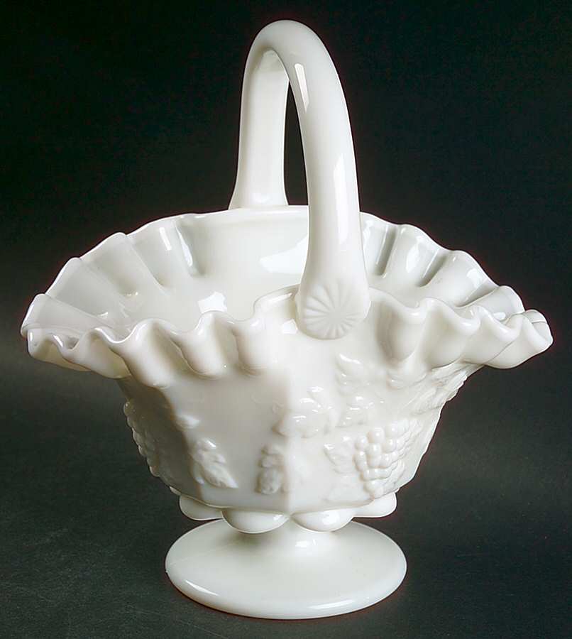 Paneled Grape Milk Glass Small Oval Basket by Westmoreland-1