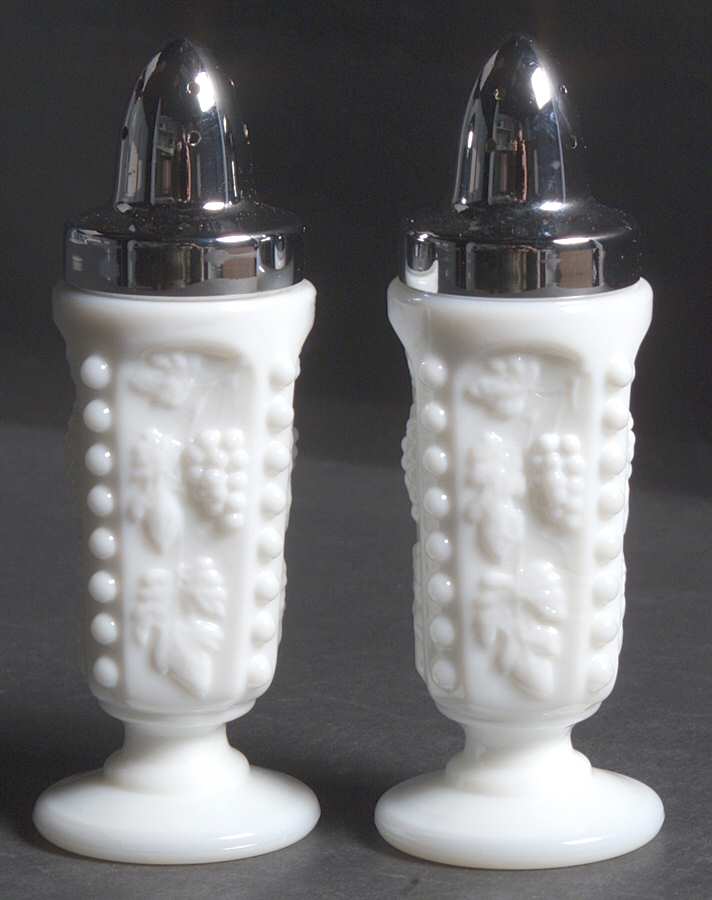 Paneled Grape Milk Glass Shaker Set with Metal Lids by Westmoreland-1