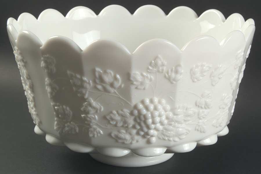 Paneled Grape Milk Glass Punch Bowl by Westmoreland-1