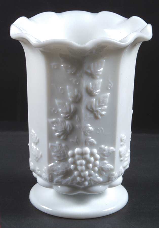 Paneled Grape Milk Glass Crimped Rim Celery Vase by Westmoreland-1