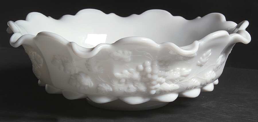 Paneled Grape Milk Glass Footed Lipped Bowl by Westmoreland-1