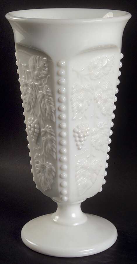Paneled Grape Milk Glass 9" Flared Beaded Vase by Westmoreland-1