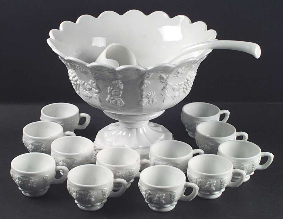 Paneled Grape Milk Glass (15 Pc) Punch Set (PUNM1,PUNST,CLAD,12 PCU) by Westmoreland-1