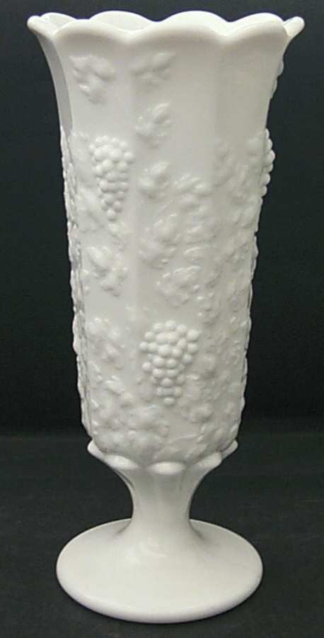 Paneled Grape Milk Glass Tall Crimped Vase by Westmoreland-1