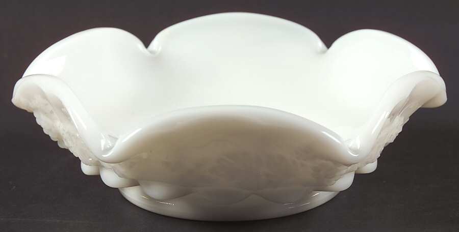 Paneled Grape Milk Glass 5" Crimped Nappy by Westmoreland-1