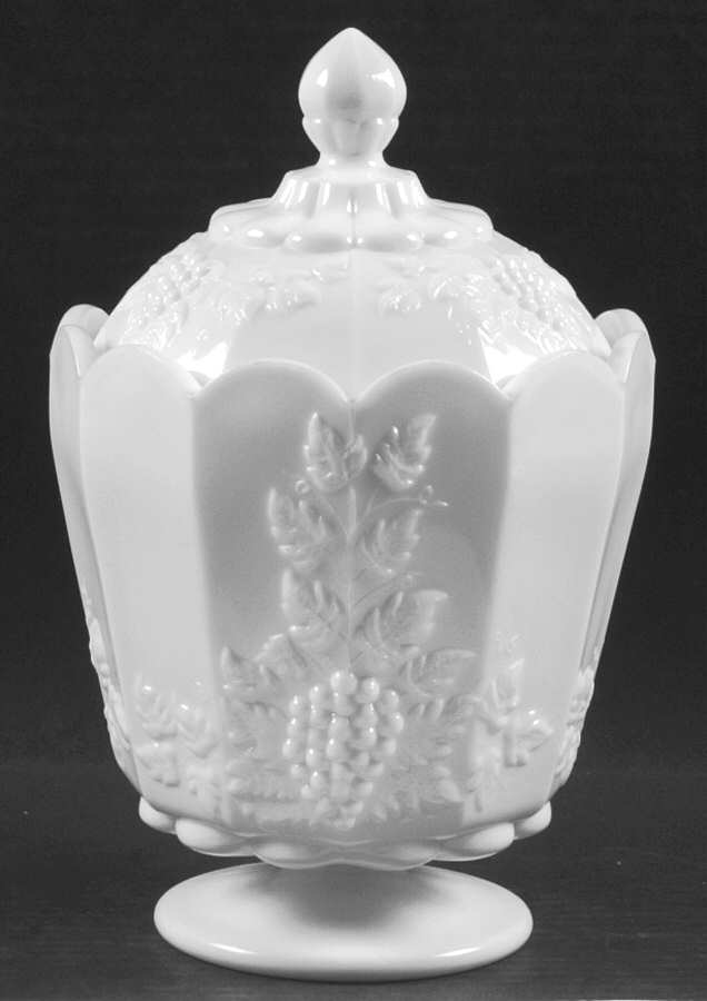 Paneled Grape Milk Glass Large Canister & Lid by Westmoreland-1