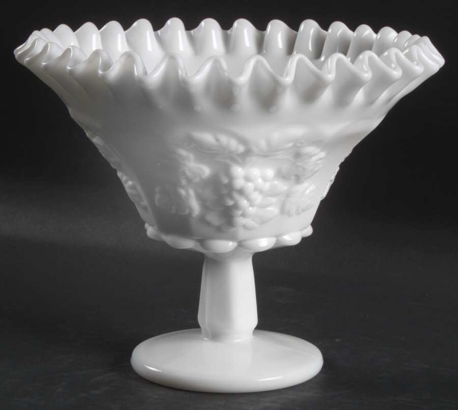 Paneled Grape Milk Glass Crimped Comport by Westmoreland-1