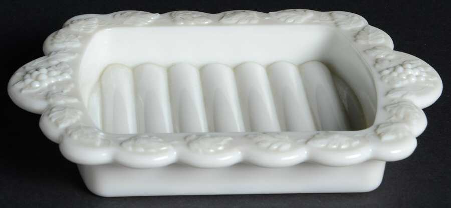 Paneled Grape Milk Glass Soap Dish by Westmoreland-1