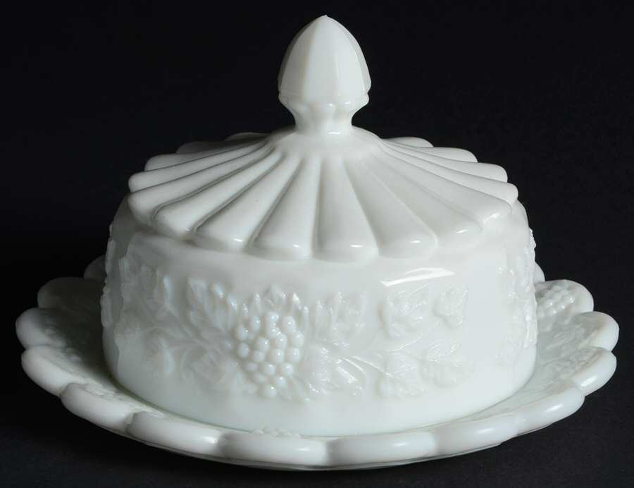 Paneled Grape Milk Glass Cheese Dish & Lid by Westmoreland-1