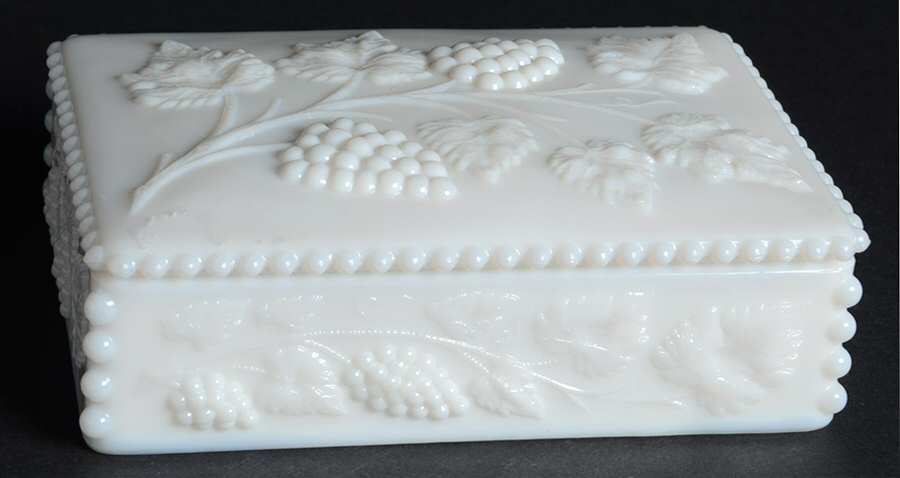 Paneled Grape Milk Glass Beaded Cigarette Box with Lid by Westmoreland-1
