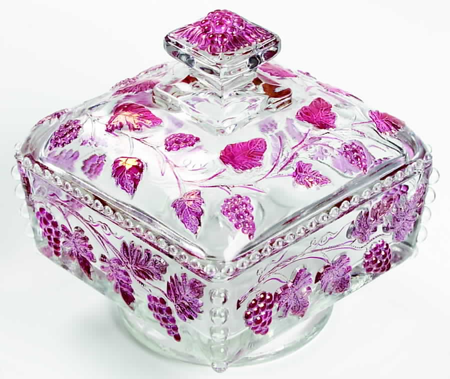 Paneled Grape Ruby Flash Beaded Honey Dish & Lid by Westmoreland-1