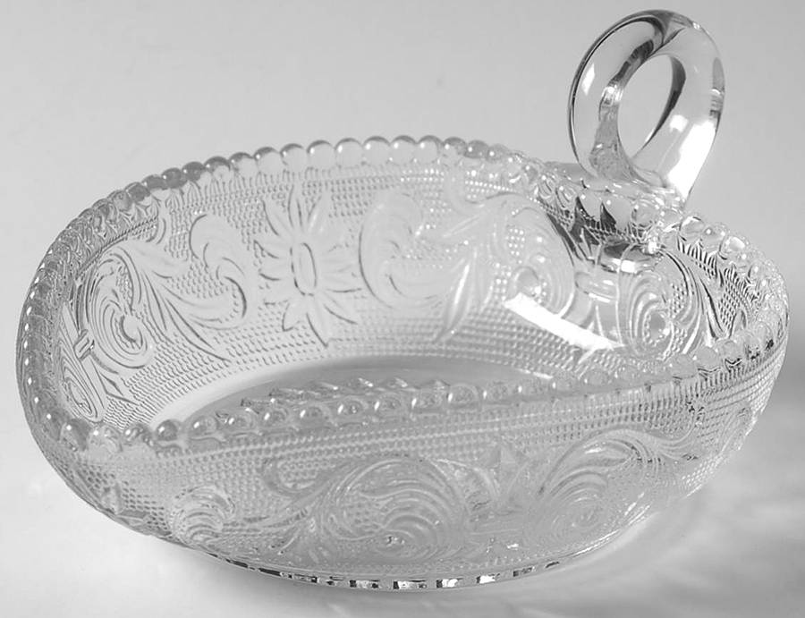Princess Feather Clear 6" Handled Heart Shape Nappy by Westmoreland-1