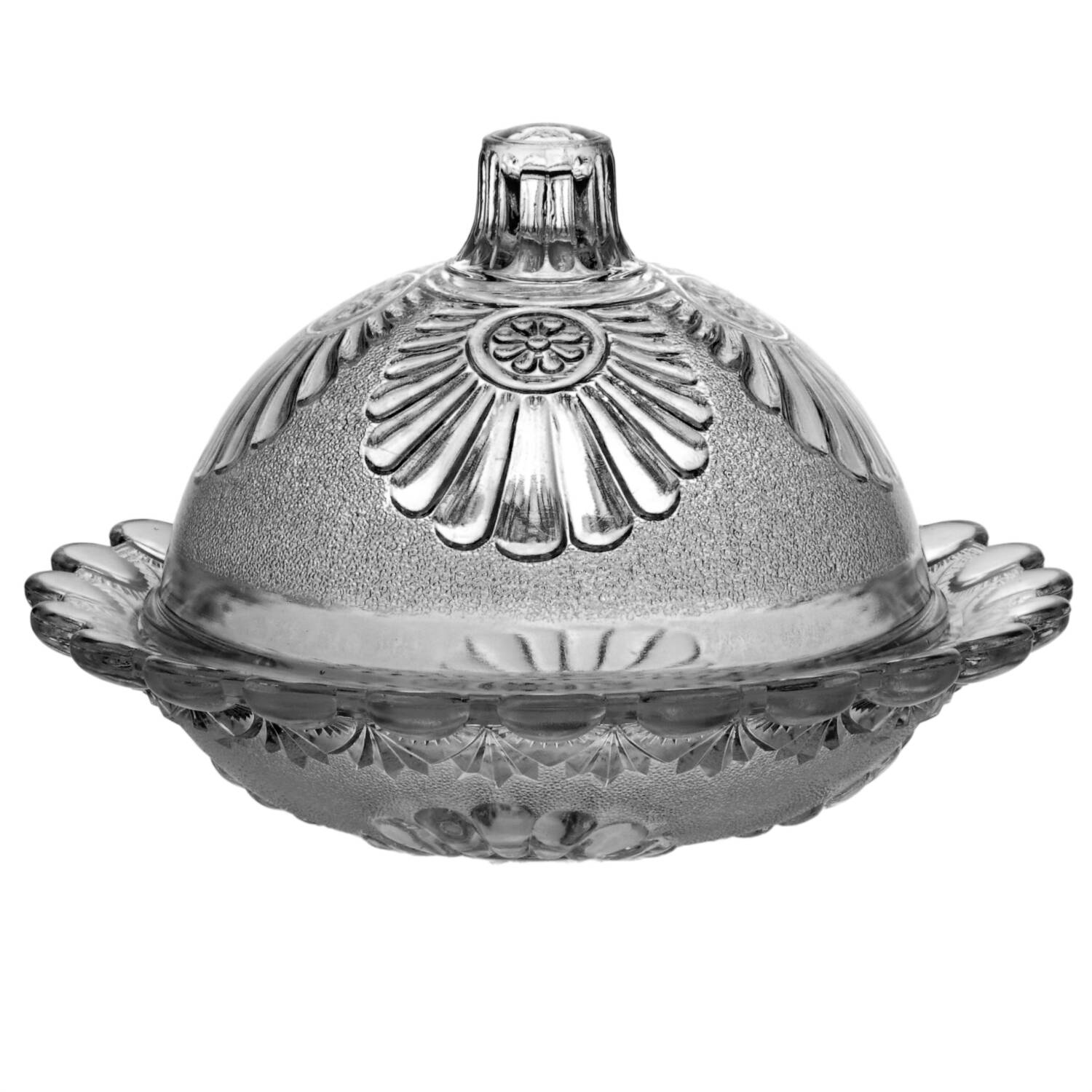 Shell and Jewel Clear Stippled Round Covered Butter by Westmoreland-1