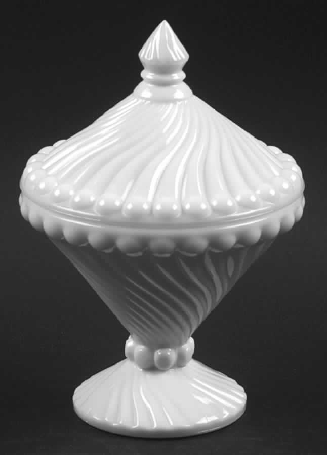 Swirl and Ball Milk Glass Candy Dish & Lid by Westmoreland-1