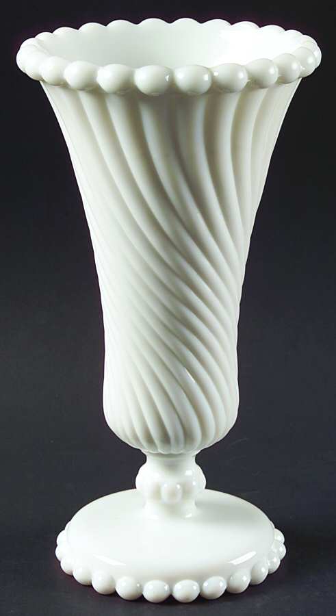 Swirl and Ball Milk Glass 9" Flared Vase by Westmoreland-1