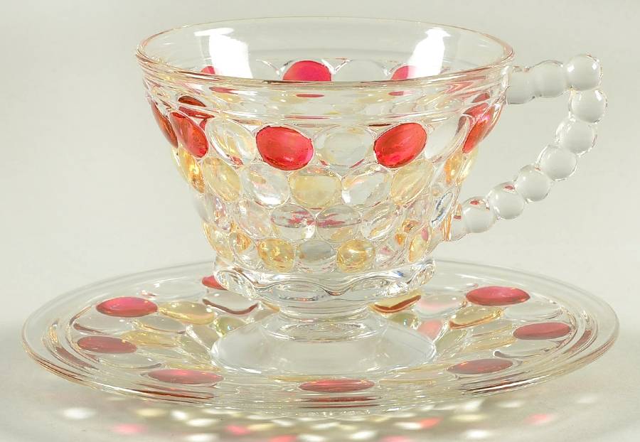 Thousand Eye Flashed Cup & Saucer Set by Westmoreland-1