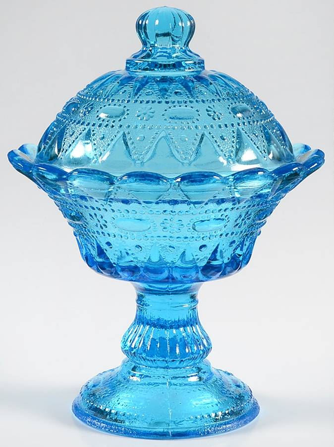 Lace and Dewdrop Blue 8" Compote & Lid by Wheaton-1